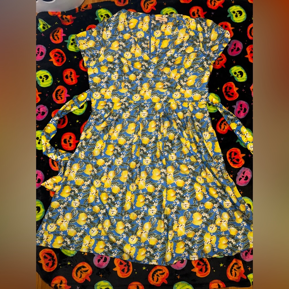 CLOSET CLEAN OUT Lemon Print Blue Dress